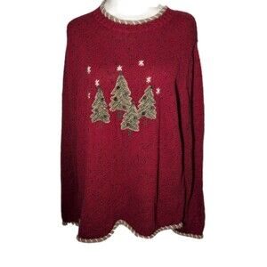 Christopher and Banks Sweater Size 14 Holiday Hand Embroidered Christmas Trees